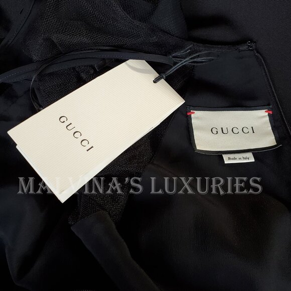 GUCCI DRESS BLACK VISCOSE SILK FAILLE MESH DETACHABLE SLIP sz IT 40 US 4 - Picture 10 of 15
